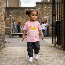 Load image into Gallery viewer, Child wearing a pink shirt with a yellow and white design, walking outdoors.
